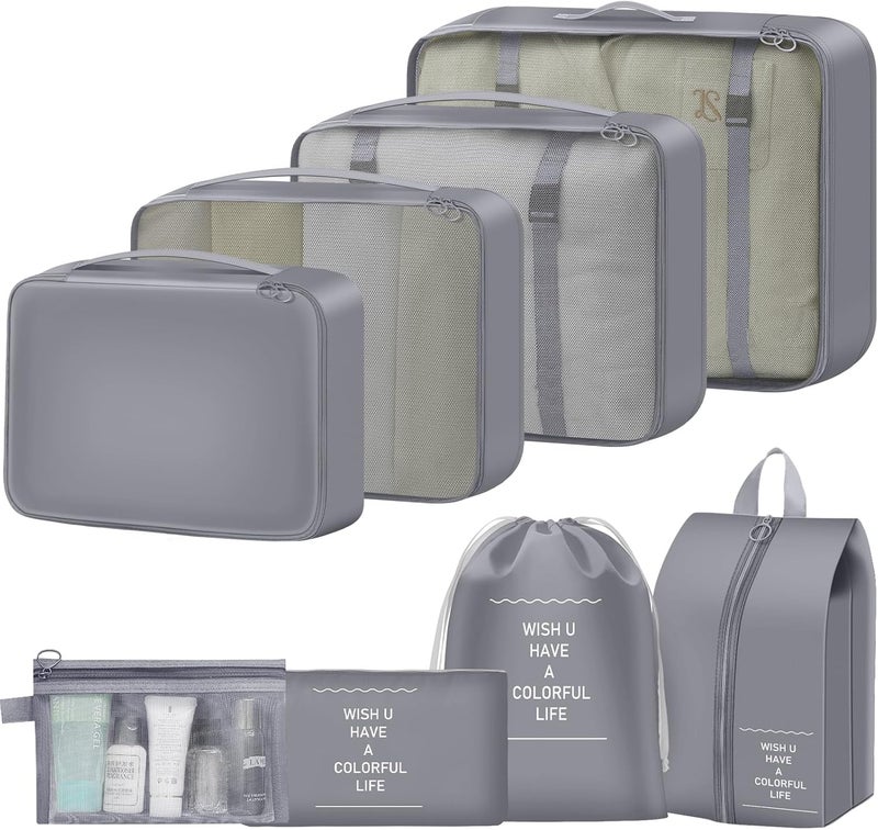 YEEYAA 8 Set Packing Cubes for Travel Luggage Organizer Bags for Family, Mesh Packing Cubes for Suitcases, Travel Essentials Bags Set for Women & Men - Image 1